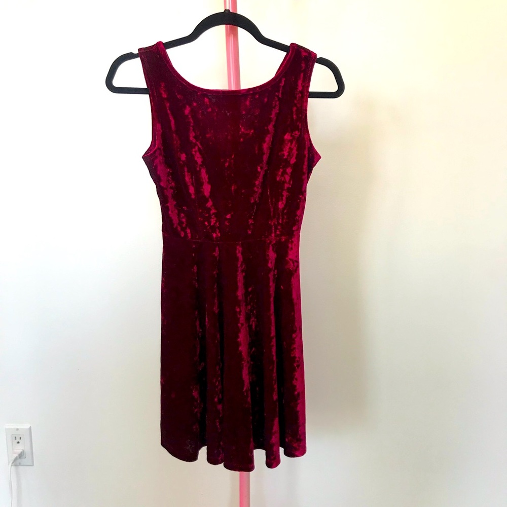 Red Crushed Velvet Skater Dress